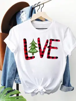 Тази тенденция най-сладкото дрехи в клетка с любовни писмо, Весели Коледни Коледни тениски с графичен принтом, модни дамски ризи с къс ръкав
