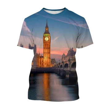 2023 Нова Британската Тениска с принтом на Лондонския Биг Бен С къс ръкав За Мъже и Жени, Ежедневни Градинска дрехи С Часовниковата Кула, Топ