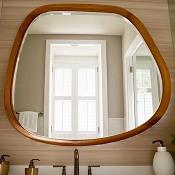 Стенно огледало за баня в американския ретро стил със специална форма, ново огледало за баня в китайския минималистичном стил, френска мивка, умно огледало