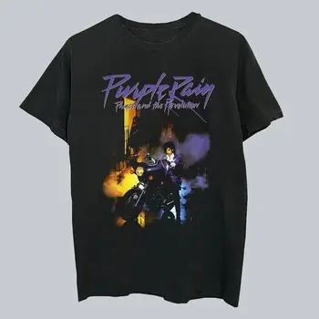 Мъжки t-shirt Prince Purple Rain с къс ръкав и графичен деколте под гърлото