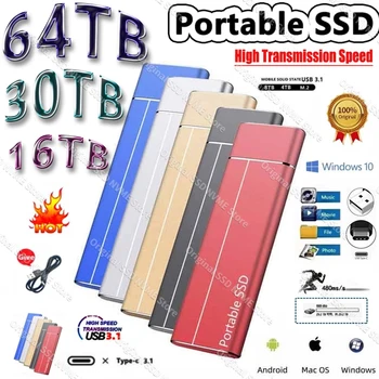 SSD 500 GB 1 TB 16 TB Твърд Диск Външен Type-C Високоскоростен USB3.1 2 4 TB TB 8 TB 64 TB SSD Устройство на Портативен HD Твърд Диск За лаптоп