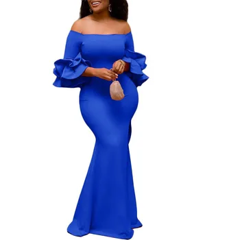 Африкански рокли за жени 2021 Русалка с деколте лодка Африкански рокля-Модерни дълги дрехи за партита Макси Африканска облекло