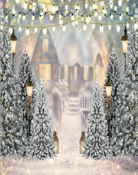 10x10FT Сияние на фенера Бор Къща С Коледа, Снежинки Потребителски Фон за снимки, Безшевни Винил 300 см х 300 см