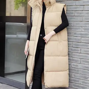 Жена жилетка с памучна подплата, женски ветрозащитное палто с подплата памук, дълъг пуховый жилетки, връхни облекла за есен-зима