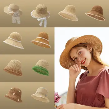 Складное плажна кофа, летни Слънчеви шапки с широка периферия за жени, Слънчеви шапки, Сламени Шапки и шапки