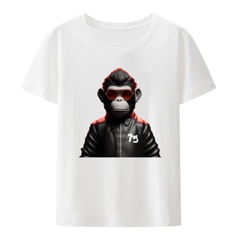 Памучен тениска с изображение на маймуна, създаден изкуствен интелект, с очила и кожени косзульках, Ежедневни тениски с изображение на мъжки хипстера The Weeknd Camisetas