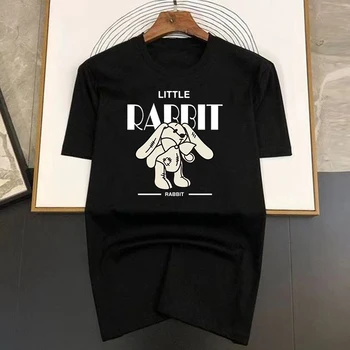 Рисувана дизайн Little Rabbit, висококачествени памучни мъжки и дамски тениски, елитен марка, тениска за почивка с къс ръкав