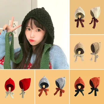 Есенно-зимни възли вълнени шапки ръчно плетене на дантела, свободни шапки-бомберы за защита на ушите, женски, за момичета, улични топли заострени шапки