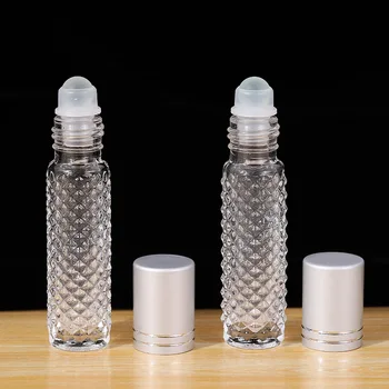 стъклени флакони-ролки обем 10 мл за етерични масла с лъжичка-валяк, прозрачни празни флакони за еднократна употреба, фланец масажна възглавница-контейнер
