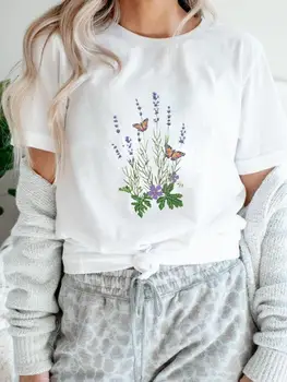 Тениска с къс ръкав, дамски лятна тениска с принтом пеперуда, цвете, растение, сладка тениска с анимационни герои, дамски тениски, графична модни дрехи