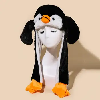 Мультяшная шапка с прыгающими уши, супер мека, ультратолстая ветрозащитная шапчица-бини, cosplay-шапка с Пингвин и пандой