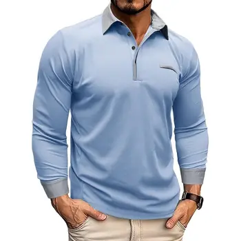 Мъжка риза поло, мъжки обикновена риза поло с дълъг ръкав, Camisa Polos Masculina, Популярни бизнес ежедневни есенни блузи поло големи размери