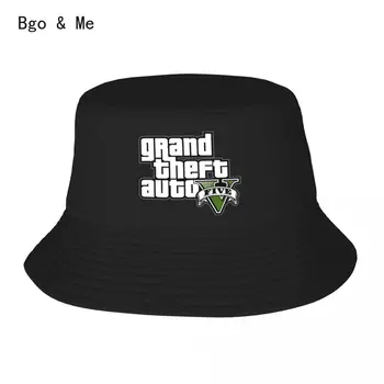 GTA V Grand Theft Auto 5, шапка с широка периферия принтом, Двустранни Заден шапки-Боб, Памучен Сгъваема Унисекс-Рибарска Шапка, Слънцезащитен крем за пътуване