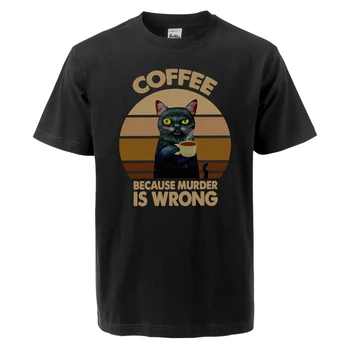 Кавайный котка, защото Убийството - това е погрешно, Лято 2021, Мъжки памучен риза, памучни тениски с кръгло деколте, Унисекс, Готини тениски с къс ръкав