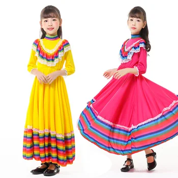 Висококачествено мексикански дрехи за малките момичета за рожден Ден, костюм за Хелоуин, детска пола за танца фламенко в Мексико