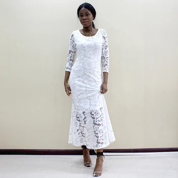Африкански рокля от дантела плат В Африканския Стил Дашики За Жени през Цялата Силует Три Четвърти Секси Вечерна Рокля с Русалочьим подолом