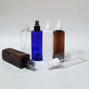 30 броя 250 мл празно спрей, прозрачно синьо квадратен флакон за еднократна употреба, кехлибар, козметични опаковъчни контейнери, флакон-спрей за парфюми за лице
