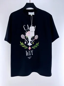 Върхова продуктова версия на Новата тениска с принтом замъка Казабланка-За мъже и жени, черна тениска 1: 1, тениски