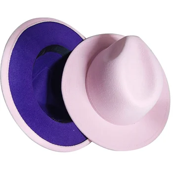 2023 Фетровая шапка Нов цвят Розово и лилаво два тона Класически джаз шапка на Едро Фетровая шапка, Мъжки и дамски шапки