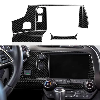Мултимедийна панел на централната конзола, комплект стикери стикер от въглеродни влакна за Chevrolet Corvette C7 2014-2019, черен