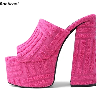 Ronticool/ 2022 г. Модни дамски сандали-чехли На блок ток С Отворени пръсти, Великолепна обувки за нощен клуб Фуксия, Зелено,Бяло, Размерът на САЩ 5-10,5