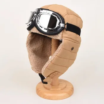 Мъжки зимни удебелена пилотская шапка с предпазни очила, градинска топло кашмир ветрозащитная хет-бомбер за защита на ушите