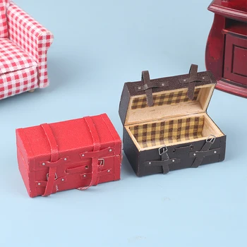 Куклена къща в миниатюра 1: 12, ретро куфар, кутия за багаж, модел кутия за съхранение, кухненски мебели, аксесоари за куклена къща декор, играчки