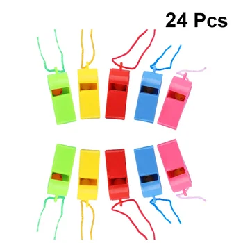 24 бр. пластмасови свирки, цветни подбадривающие свирки за зареждане с гориво, судейские свирки, детски играчки, спортни стоки (различни цветове) (с въже)