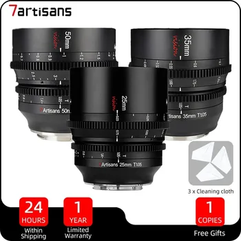 7artisans 25 мм и 35 мм и 50 мм Т1.05 Кинообъектив APS-C с Ръчно Фокусиране Кинообъектив за Canon RF Sony E Panasonic, Leica L Fuji X Micro 4/3