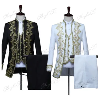 4XL Възрастни мъже, комплект от 3 теми, костюм на принц от кралския викториански стил steampunk, Ретро сако в стил барок, жилетка, палто, панталони, Сватбен Блейзър на Булката, костюм