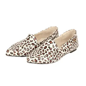 Марка TMA ОЧИ, дамски секси обувки на нисък ток от леопардовой на кожата за зрели за ниска пета