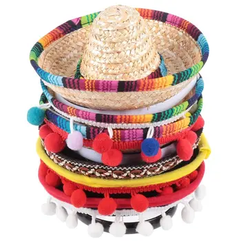 Мексиканска шапка Панделки за коса Мини Сомбреро Превръзка на главата Фестивален прическа Подпори за изказвания Сувенири за партита