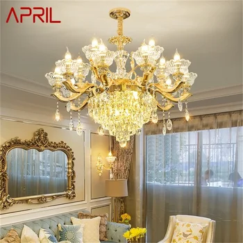 Модерен полилей APRIL Златна Луксозна свещ, Окачена лампа Led кристални осветителни тела за дома хол спалня