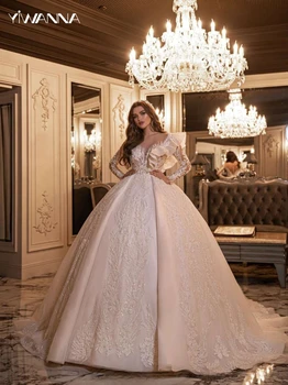 Блестящи мъниста сватбена рокля с пайети, класически апликации, сватбена рокля, луксозна бална рокля, дълга рокля на булката, Vestidos De Новия