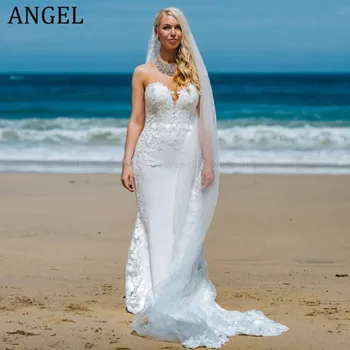 Сватбена рокля ANGEL Секси Русалка 2023 без ръкави, сшитое поръчкови сватбена рокля с хубаво придворен влак Robe De Mariée шаферски Рокли