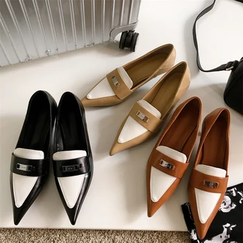 2023 Пролет, нова марка, Дамски обувки-лодка без закопчалка, кафяви обувки, модни разноцветни дамски елегантен модел обувки, Офис дамски обувки-лодки, обувки