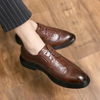 Мъжки ежедневни кожени обувки за мъже 2023, Нова черна дишащи спортни обувки Big Head, есенна бизнес официалната облекло за работа