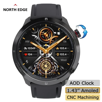 NORTH EDGE 2023 Смарт часовник с Amoled екран, ОРБ-часовник, Bluetooth-предизвикателство, 100 + Спортен режим, Честотата на сърдечния ритъм, Нивото на кислород в кръвта, Налягане, Умни часовници
