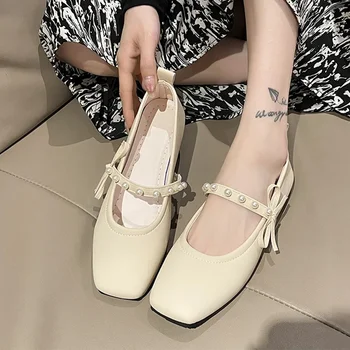 Дамски 2024 Обувки На плоска подметка Мари Janes, Бродирани с мъниста Пролетни Модела Обувки в стил Лолита