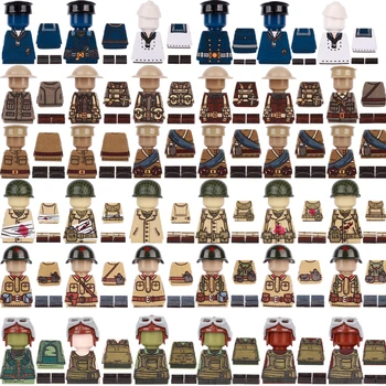 Детайли с принтом военен войник от Втората световна война, градивен елемент, фигурки на армията на Германия, Великобритания, СССР, САЩ, етикети за дрехи, тухли, мини-играчки със собствените си ръце