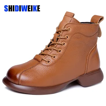 SDWK/ Есенно-зимни обувки; Дамски обувки Големи размери; Нескользящие женски ботильоны от естествена кожа, дантела; Женски ботильоны AD4899