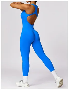 Безшевни едно парче костюм за йога за женските спортни зали, секси тренировъчен комплект за монтиране на спортен гащеризон с красива облегалка, без облегалка