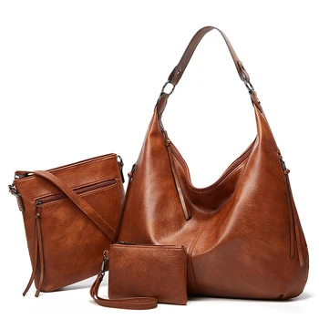 Луксозна дамска чанта за през рамото от 3 теми, чанти във формата на полумесец под мишниците, просто ретро чанта,-тоут голям капацитет, дамски чанти-месинджър