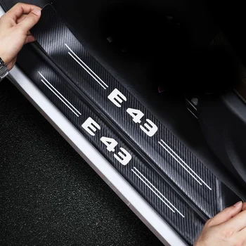 За Mercedes Benz E43 Логото на Вратата на колата Праг на Праг Защитна подплата, изработени от въглеродни влакна Защита на задната Броня багажник Етикети Аксесоар
