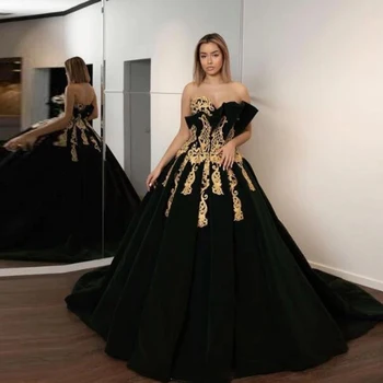 Елегантна Черна Бална рокля Със Златна Дантела Аппликацией, Вечерни Рокли Без Ръкави, С Отворен Гръб, Вечерни Рокли За Бала рокля Саудитска Arabi