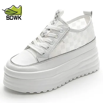 SDWK 7 см Лятна Окото Дишаща Удобни Дамски обувки От естествена кожа, Универсални Маратонки Студентски обувки С Изравняват повърхността