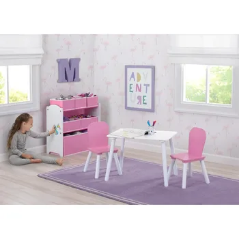 Комплект за игри стая за деца от 4 части - Включва в себе си на игралната маса и да органайзер за играчки, учебен маса за деца, детска масичка и стол.