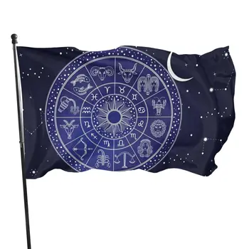 Американското съзвездие Луната Знамена с компас знамена с дванадесет астрологичните знаци Вътрешно и външно украса за сувенири подаръци на приятелите си