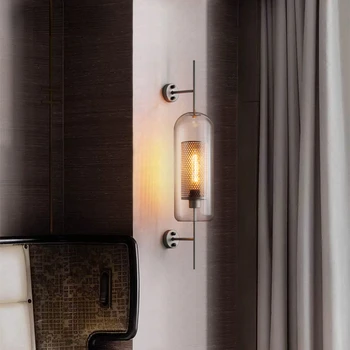 Стенни лампа в хола в скандинавски минимализме, Творчески лампа, за да премине в хотел с настаняване в семейство, в луксозна стъклена стена лампа