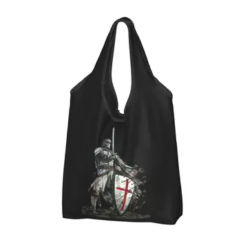 Модерен принт Щит на Тамплиерите Кръст Меч на Рицарите Чанта за пазаруване Преносима чанта за пазаруване през рамо